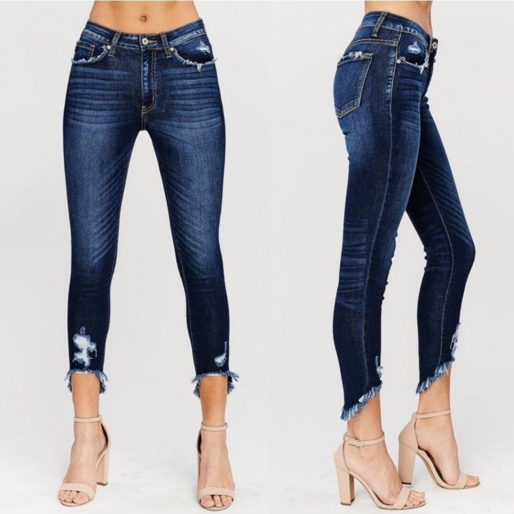 Kancan Jeans Skinny Raw Hem Blue Denim Jeans sz 3/25 Preppy City Grunge